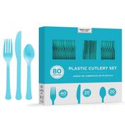 Caribbean Blue Heavy-Duty Plastic Cutlery Set for 20 Guests, 80ct